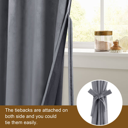 DWCN Velvet Blackout Curtains with Tiebacks, Set of 2 Panels