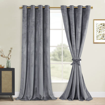 DWCN Velvet Blackout Curtains with Tiebacks, Set of 2 Panels
