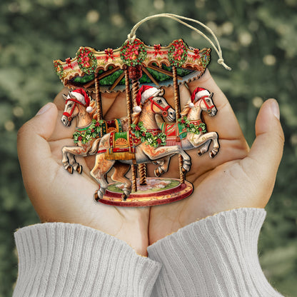 Christmas Carousel Wooden Ornaments by G. Debrekht Christmas Decor - 8611030