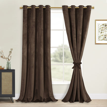DWCN Velvet Blackout Curtains with Tiebacks, Set of 2 Panels