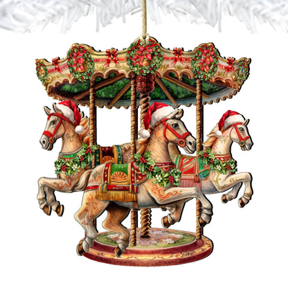 Christmas Carousel Wooden Ornaments by G. Debrekht Christmas Decor - 8611030