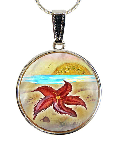 Starfish Pendant Silver-Plated Mother of Pearl Jewelry Necklace - 44051