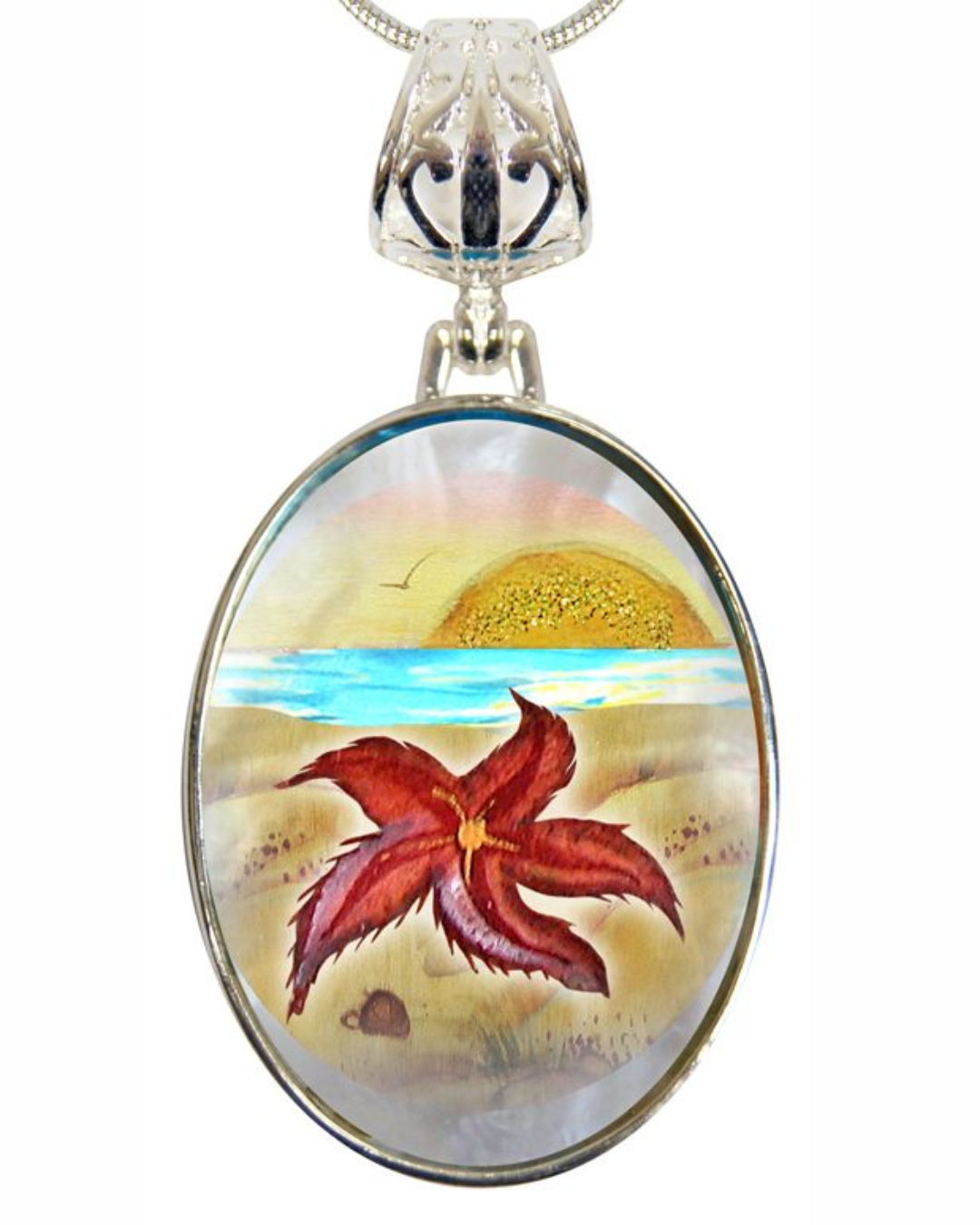 Starfish Pendant Silver-Plated Mother of Pearl Jewelry Necklace - 44051