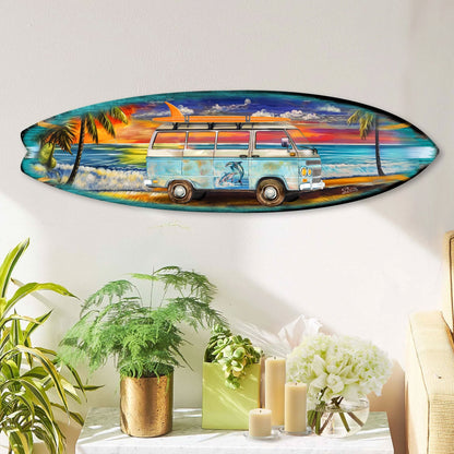Beach Surf Van Surfboard Coastal Wooden Wall Art by G. DeBrekht - Handcrafted Coastal Holiday Decor Made in the USA - 8490120-3HS